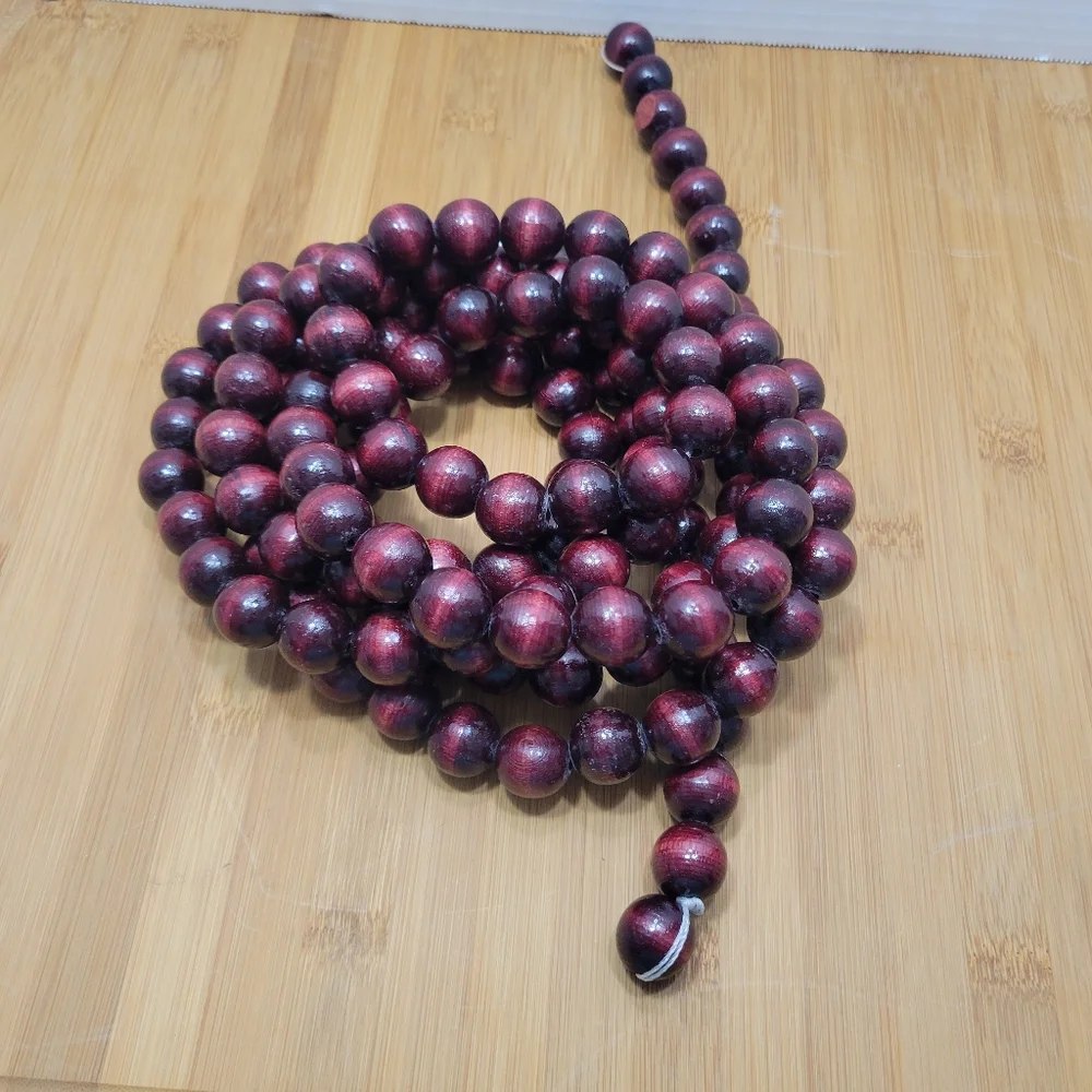 Set of 3 Strands of Cranberry Color Wooden Bead Garland Christmas Decor, 9' each